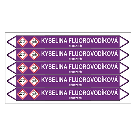 Značení potrubí, kyselina fluorovodíková,5 ks, 150 × 12 mm